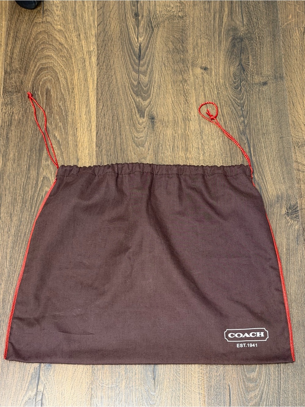 Coach Brown Drawstring Pouch with Red Trim